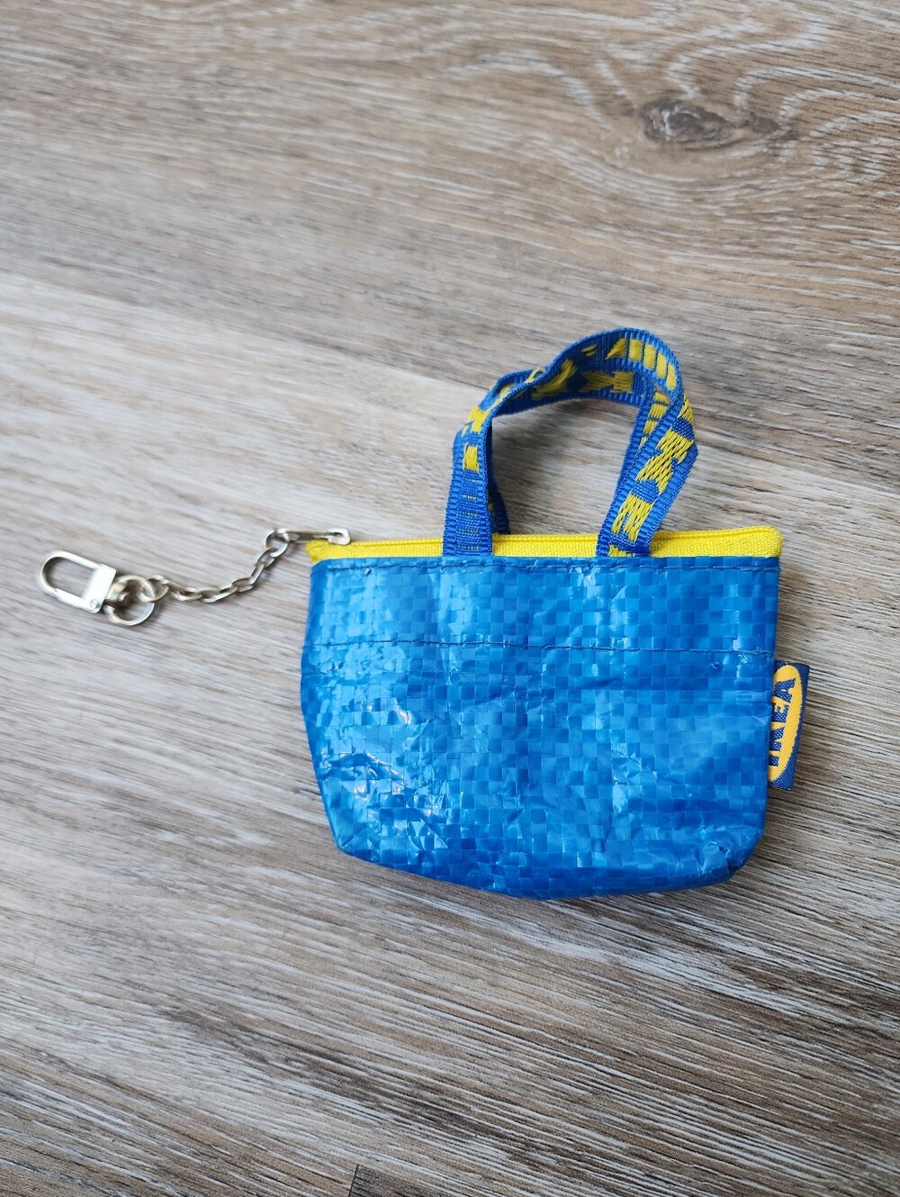 IKEA Blue Mini Tote Keychain with Yellow Trim